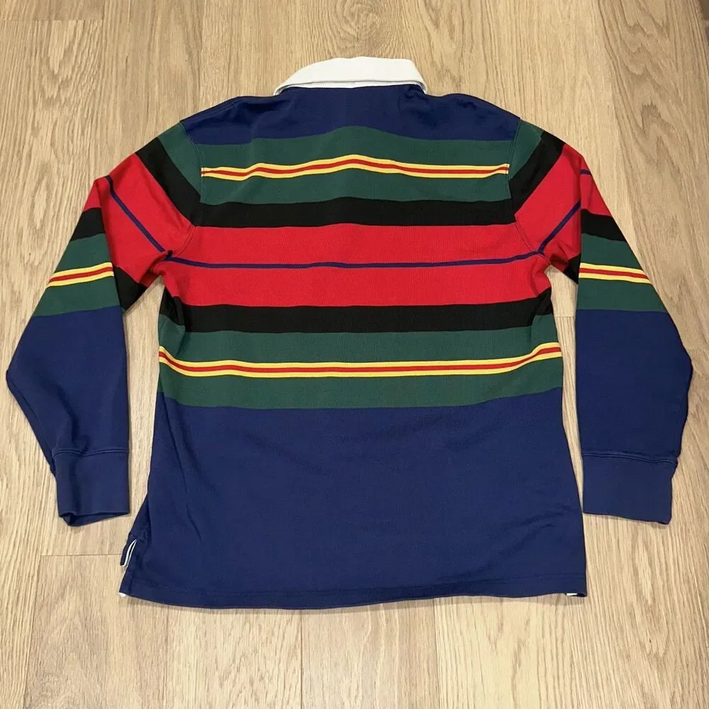 J Crew Knit Goods Rugby Shirt in Multistripe Multicolor Colorblock Mens Large